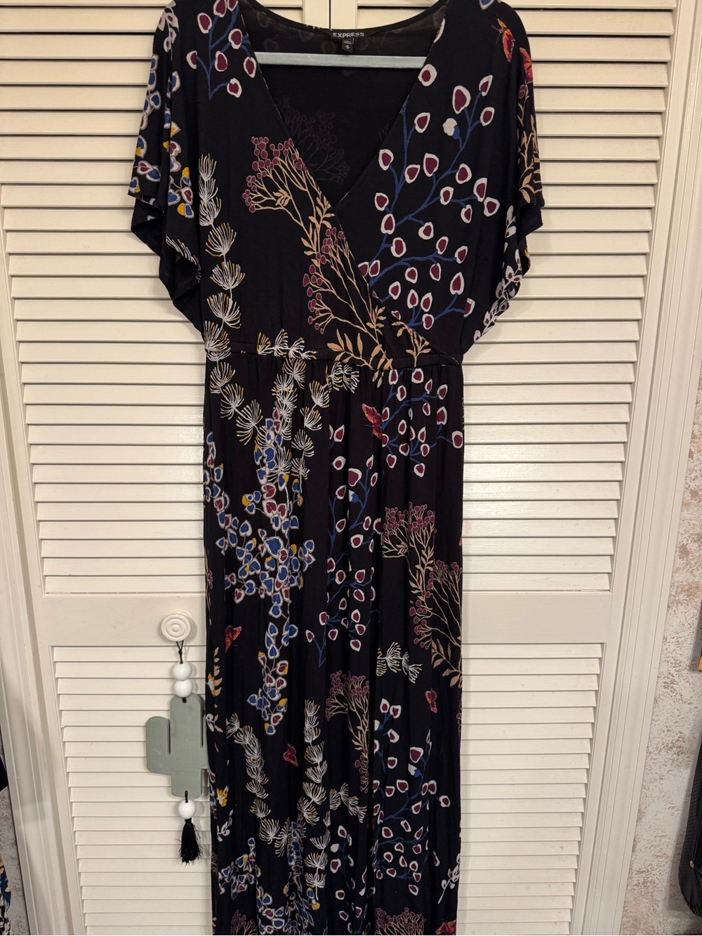 Express Floral Black Maxi Dress with Multicolor Botanical Print size medium